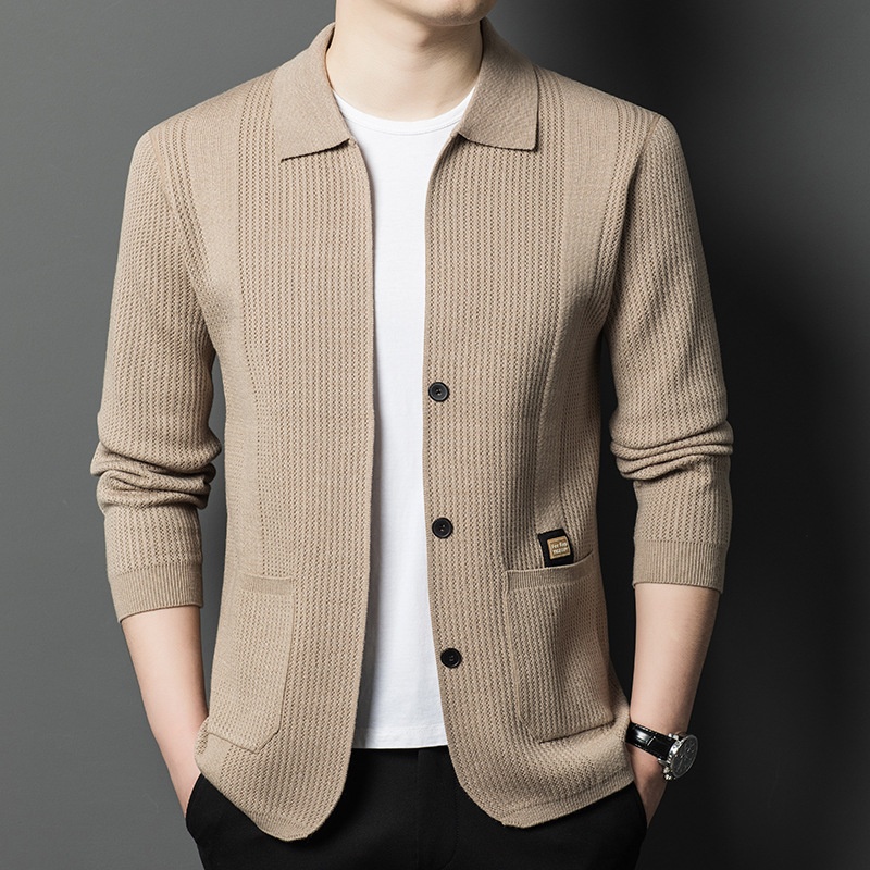 Men's Button Up Collared Knit Cardigan Sweater
