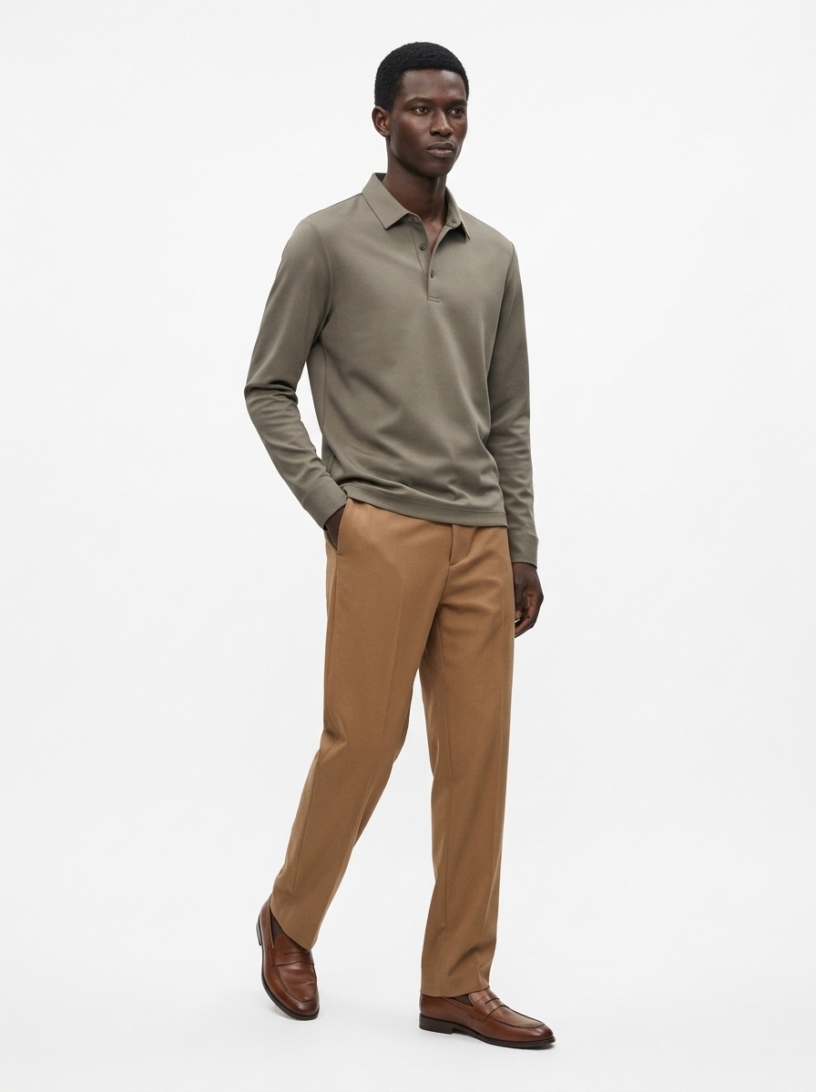 Men's Long-Sleeve Collared Polo Shirt
