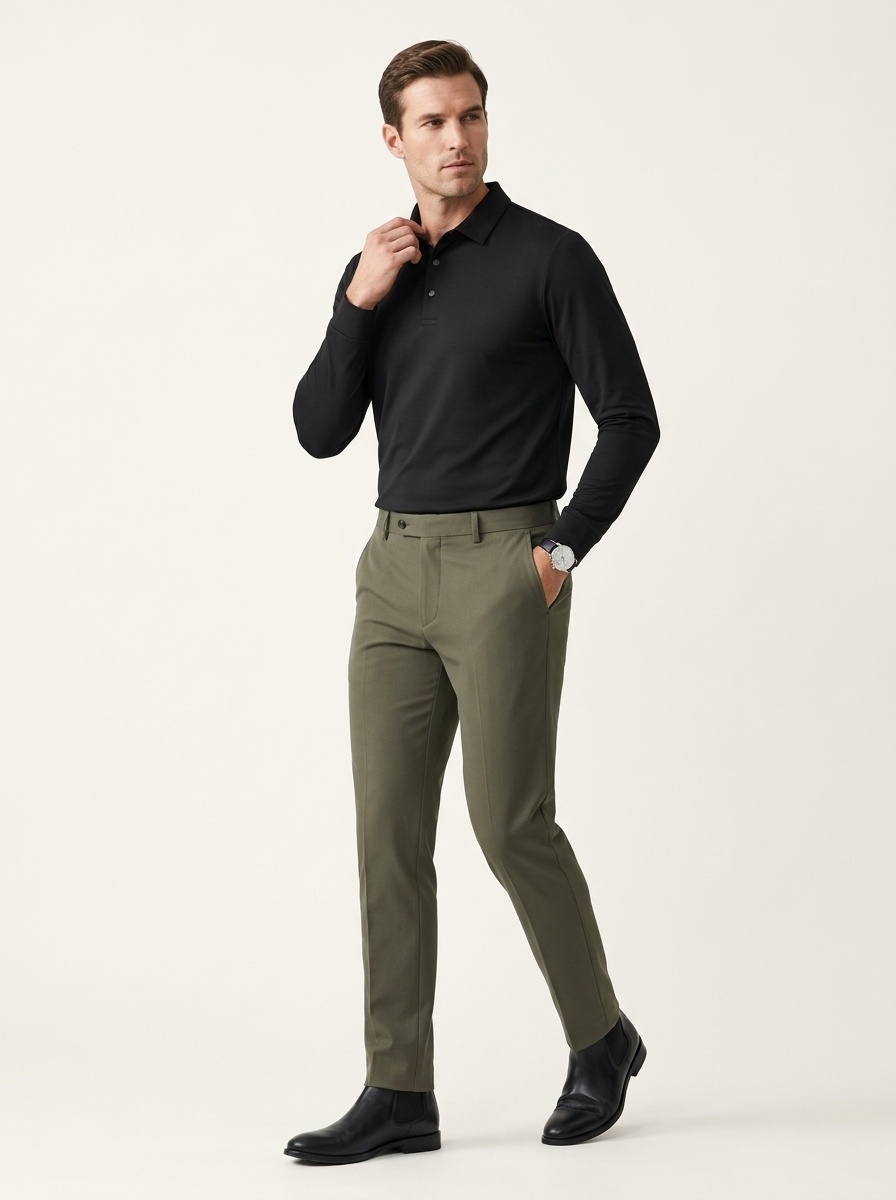 Men's Long-Sleeve Collared Polo Shirt