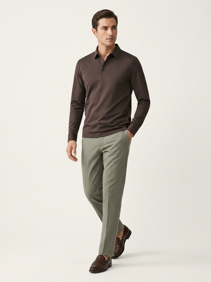 Men's Long-Sleeve Collared Polo Shirt