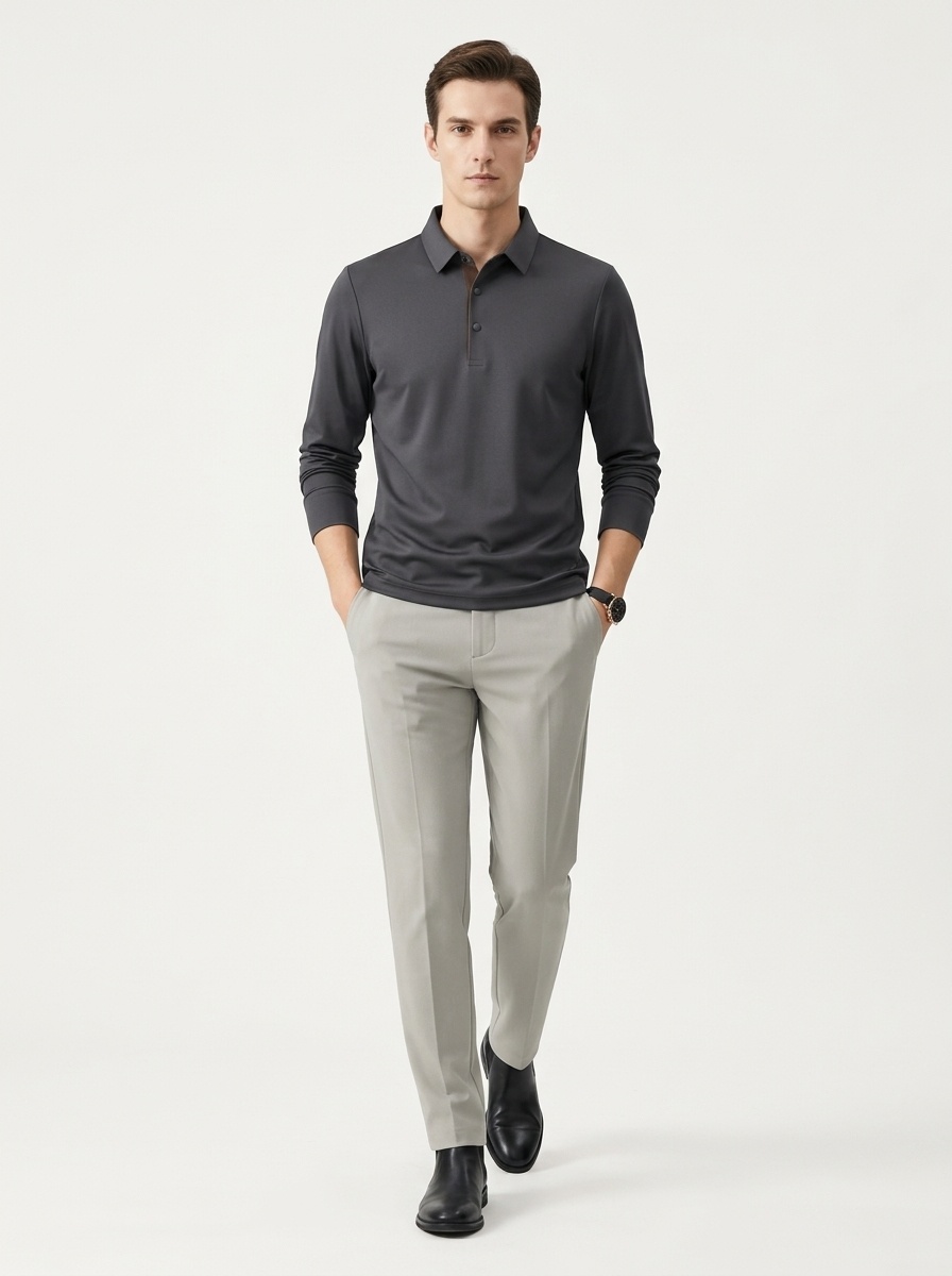 Men's Long-Sleeve Collared Polo Shirt