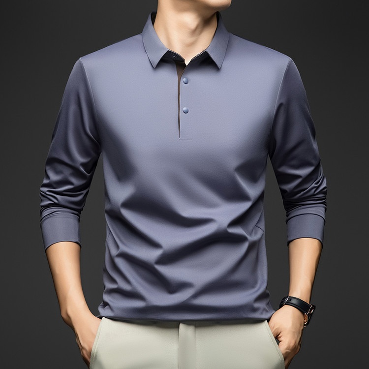 Men's Long-Sleeve Collared Polo Shirt