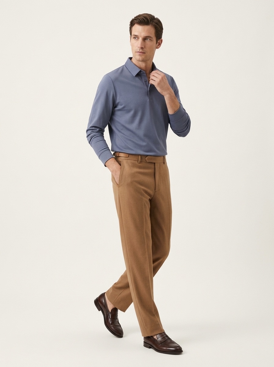 Men's Long-Sleeve Collared Polo Shirt