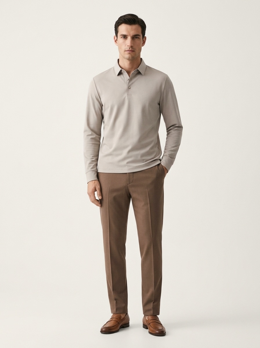 Men's Long-Sleeve Collared Polo Shirt
