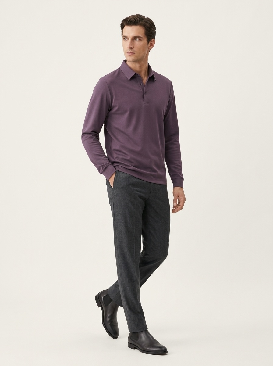 Men's Long-Sleeve Collared Polo Shirt