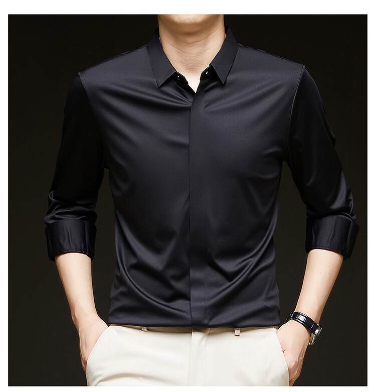 Men's Solid Long Sleeve Hidden Placket Dress Shirt