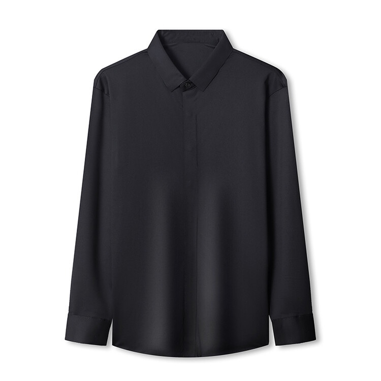 Men's Solid Long Sleeve Hidden Placket Dress Shirt