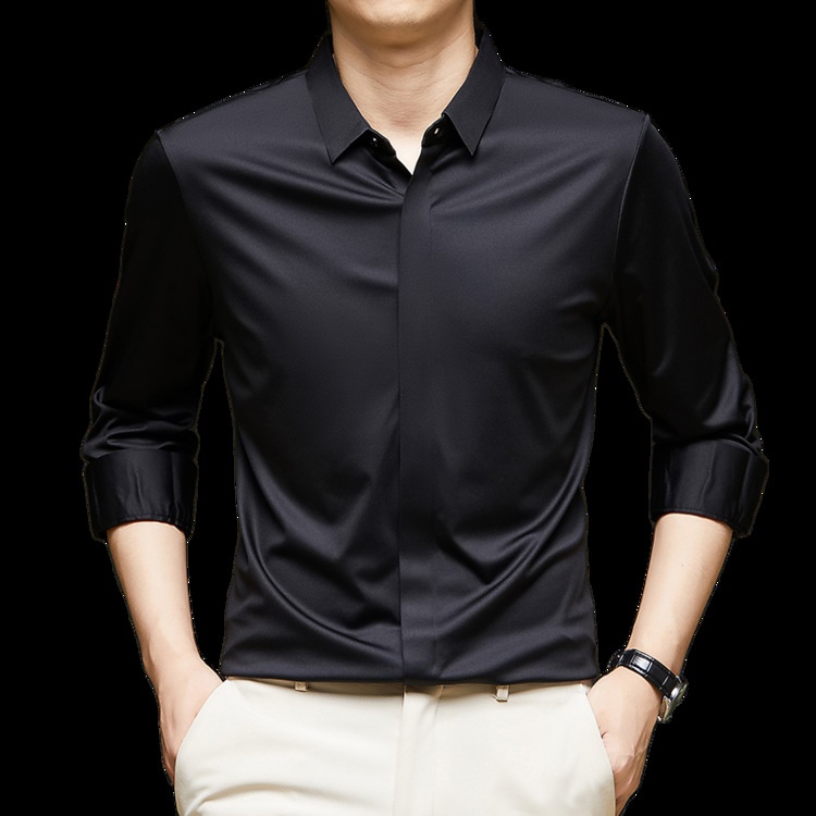 Men's Solid Long Sleeve Hidden Placket Dress Shirt