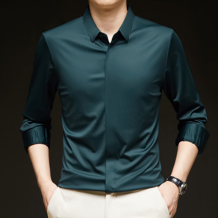 Men's Solid Long Sleeve Hidden Placket Dress Shirt