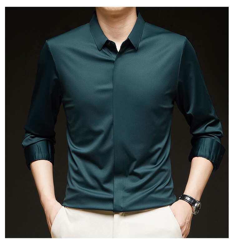 Men's Solid Long Sleeve Hidden Placket Dress Shirt