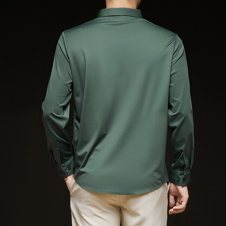 Men's Solid Long Sleeve Hidden Placket Dress Shirt