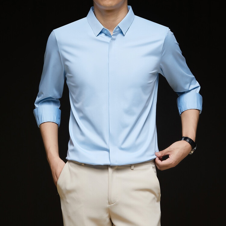 Men's Solid Long Sleeve Hidden Placket Dress Shirt