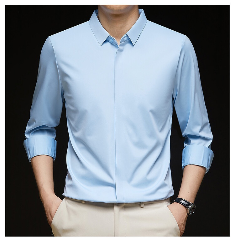 Men's Solid Long Sleeve Hidden Placket Dress Shirt