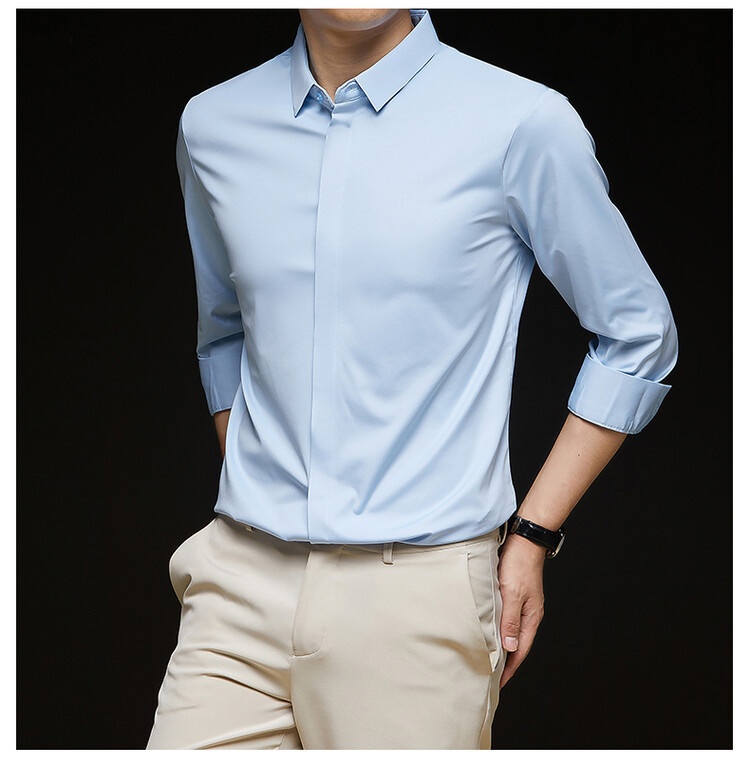 Men's Solid Long Sleeve Hidden Placket Dress Shirt