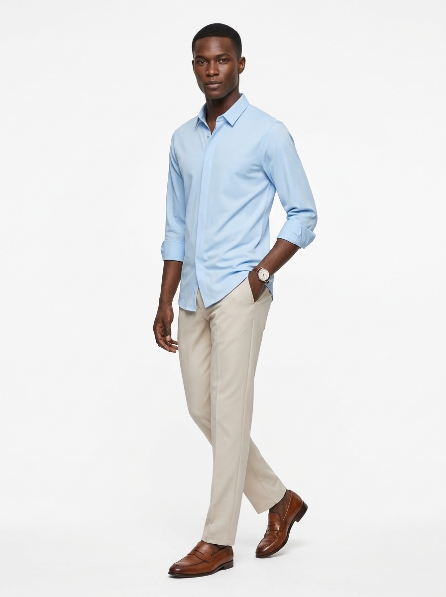 Men's Solid Long Sleeve Hidden Placket Dress Shirt