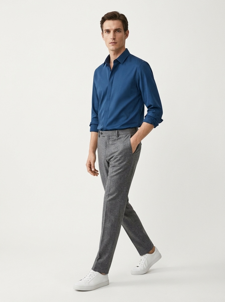 Men's Solid Long Sleeve Hidden Placket Dress Shirt