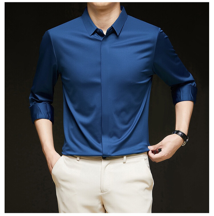 Men's Solid Long Sleeve Hidden Placket Dress Shirt