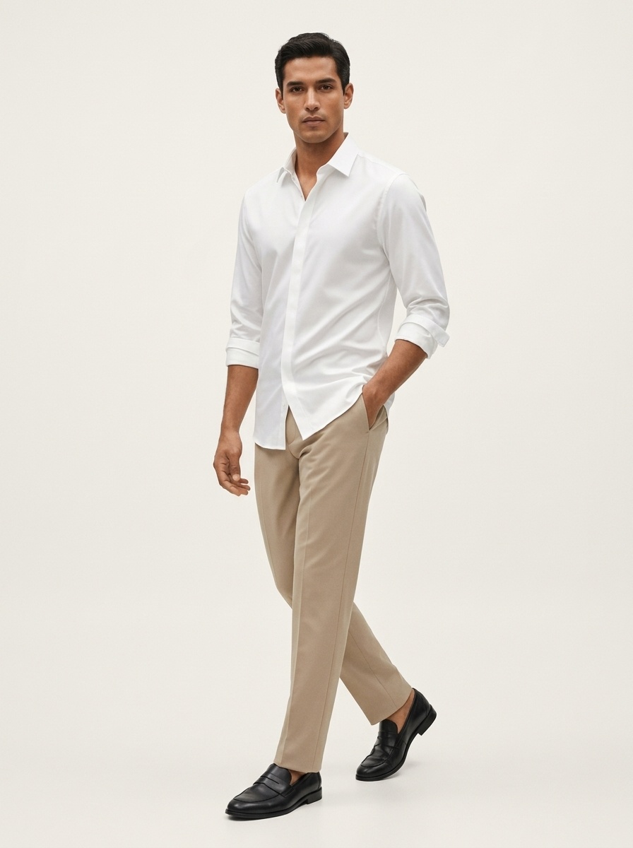 Men's Solid Long Sleeve Hidden Placket Dress Shirt