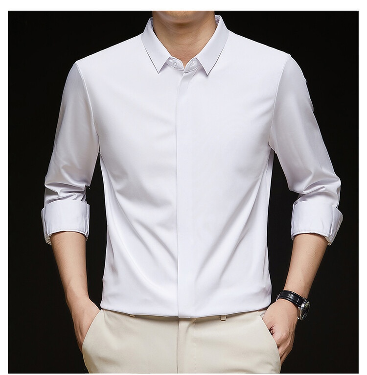 Men's Solid Long Sleeve Hidden Placket Dress Shirt