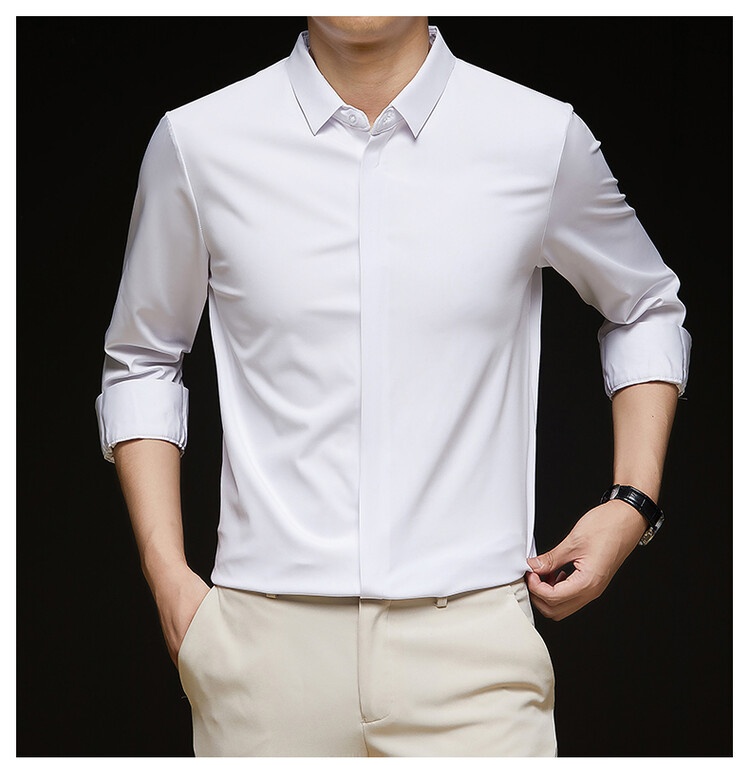 Men's Solid Long Sleeve Hidden Placket Dress Shirt