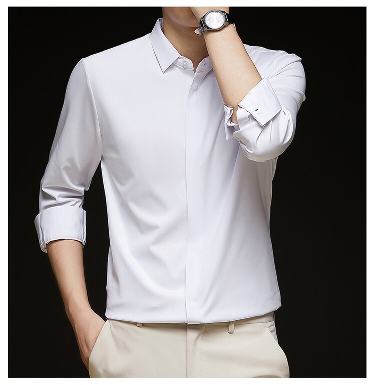 Men's Solid Long Sleeve Hidden Placket Dress Shirt
