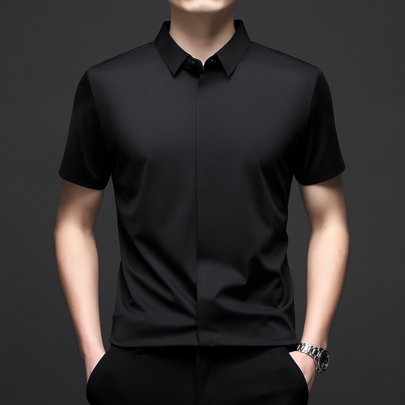 Men's Short Sleeve Hidden Placket Collared Shirt