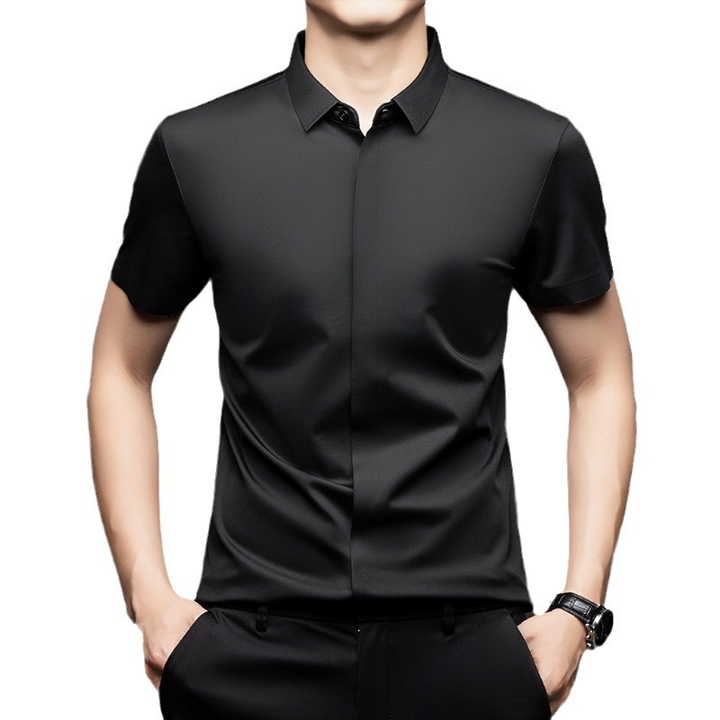 Men's Short Sleeve Hidden Placket Collared Shirt