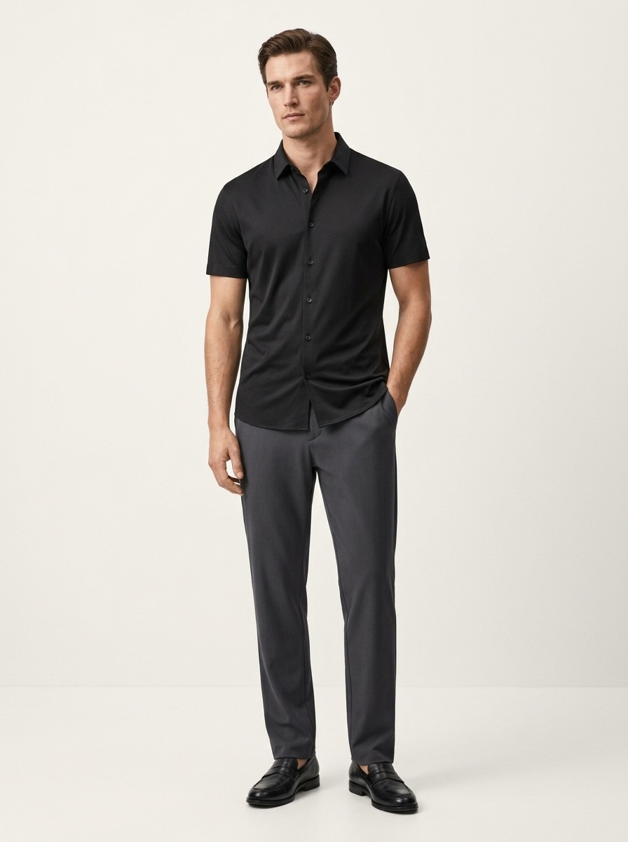 Men's Short Sleeve Hidden Placket Collared Shirt