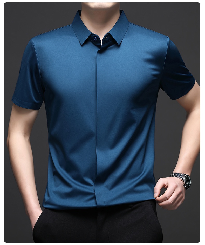 Men's Short Sleeve Hidden Placket Collared Shirt