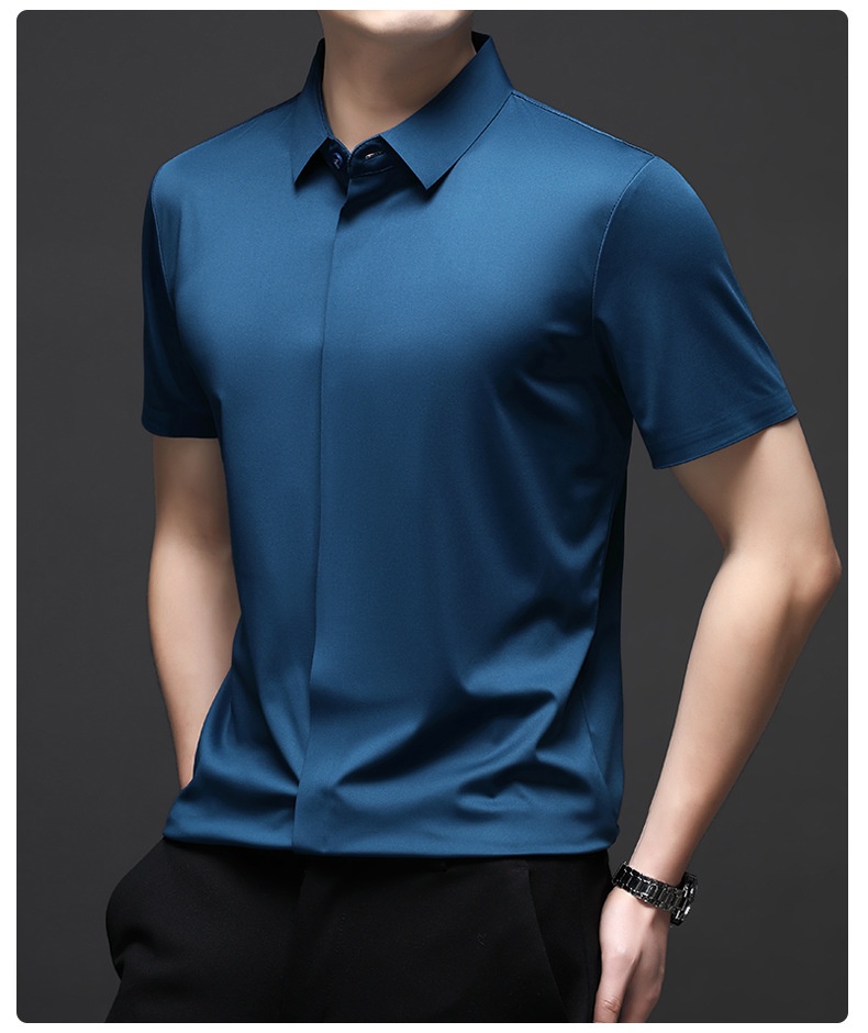 Men's Short Sleeve Hidden Placket Collared Shirt