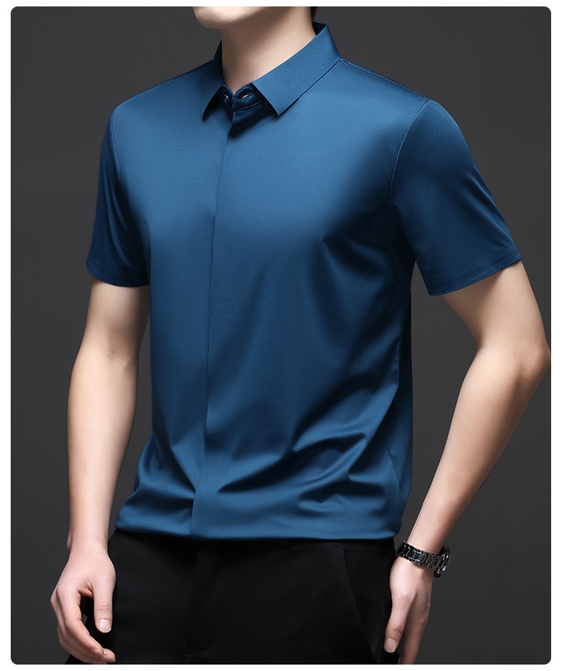 Men's Short Sleeve Hidden Placket Collared Shirt