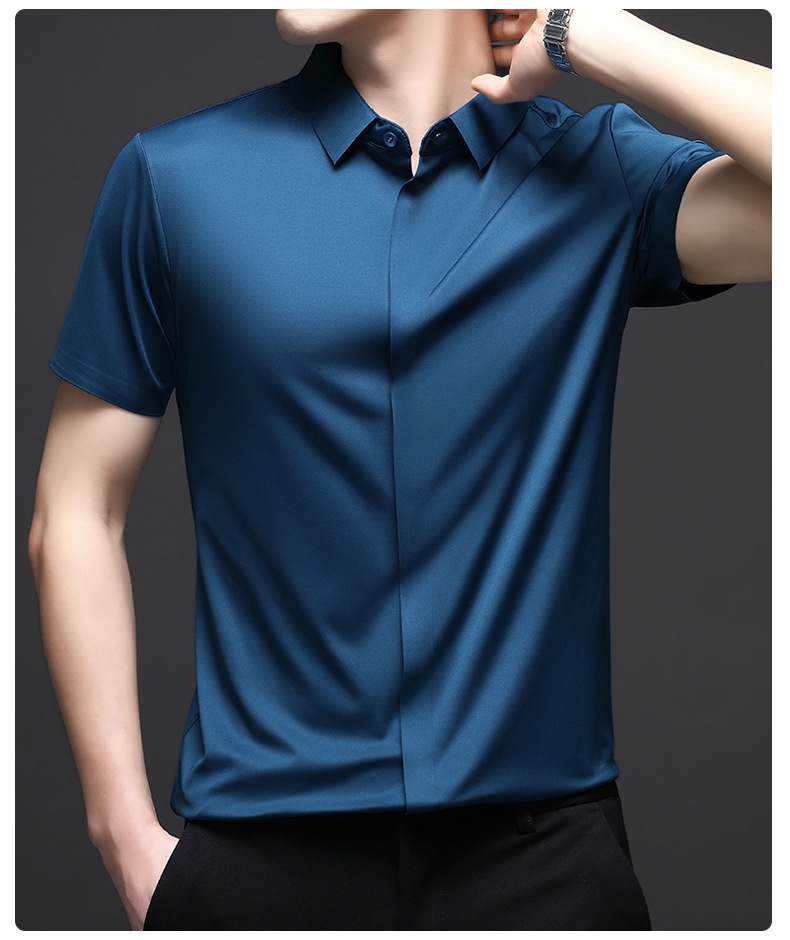 Men's Short Sleeve Hidden Placket Collared Shirt