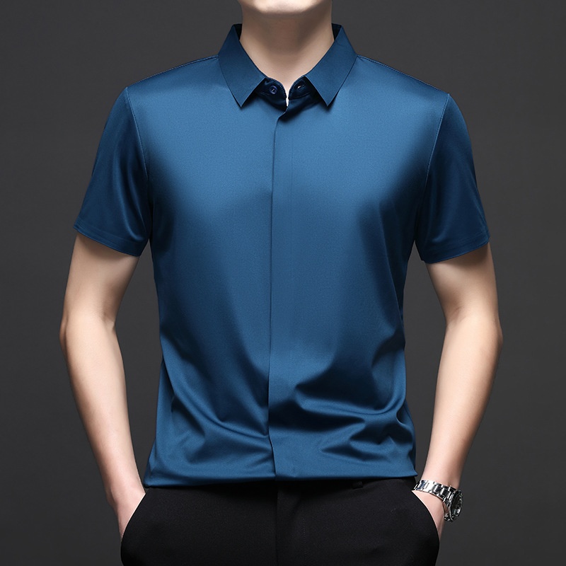 Men's Short Sleeve Hidden Placket Collared Shirt