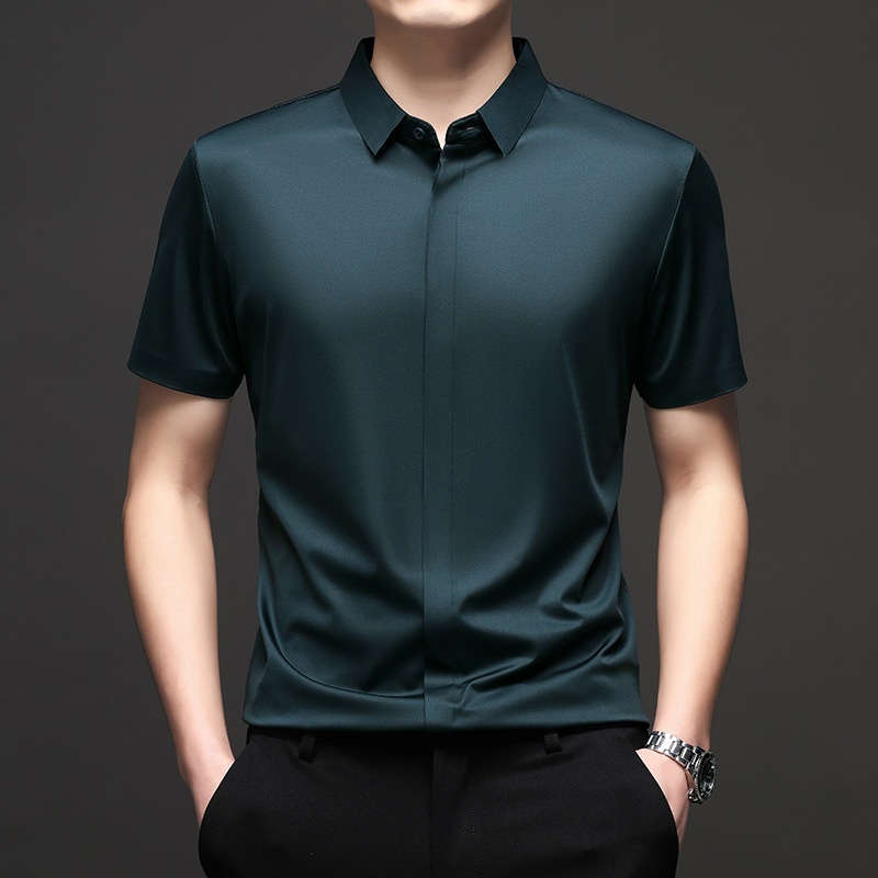 Men's Short Sleeve Hidden Placket Collared Shirt
