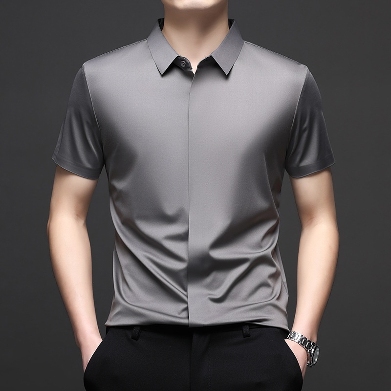 Men's Short Sleeve Hidden Placket Collared Shirt