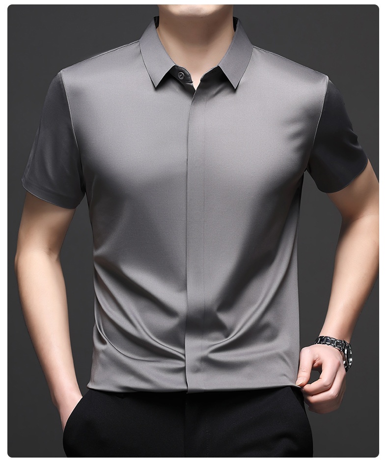 Men's Short Sleeve Hidden Placket Collared Shirt