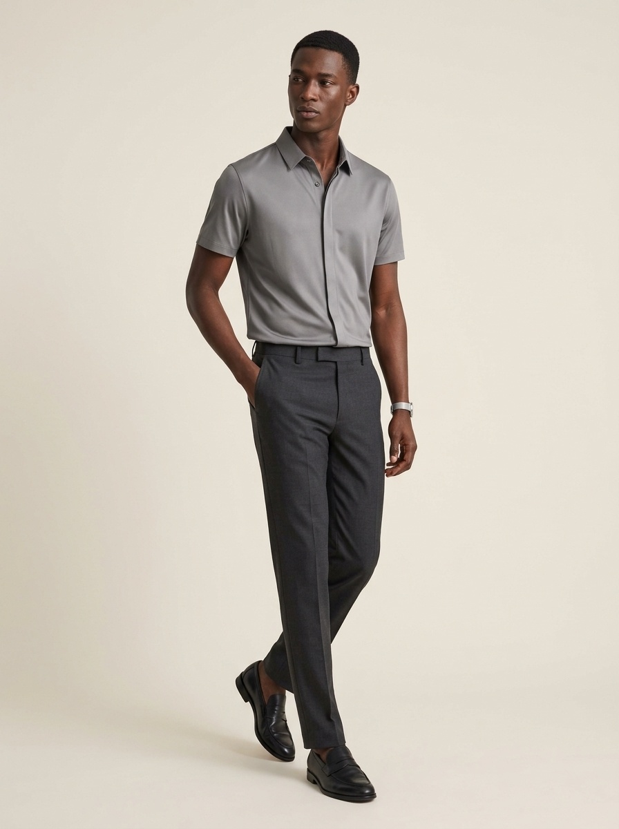 Men's Short Sleeve Hidden Placket Collared Shirt
