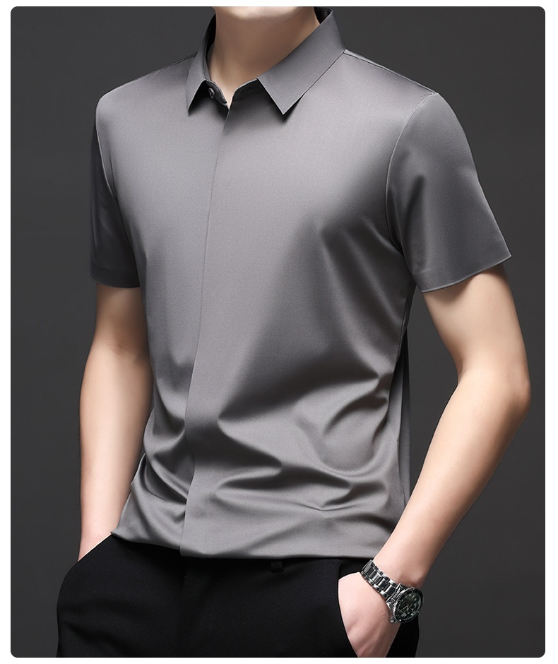 Men's Short Sleeve Hidden Placket Collared Shirt