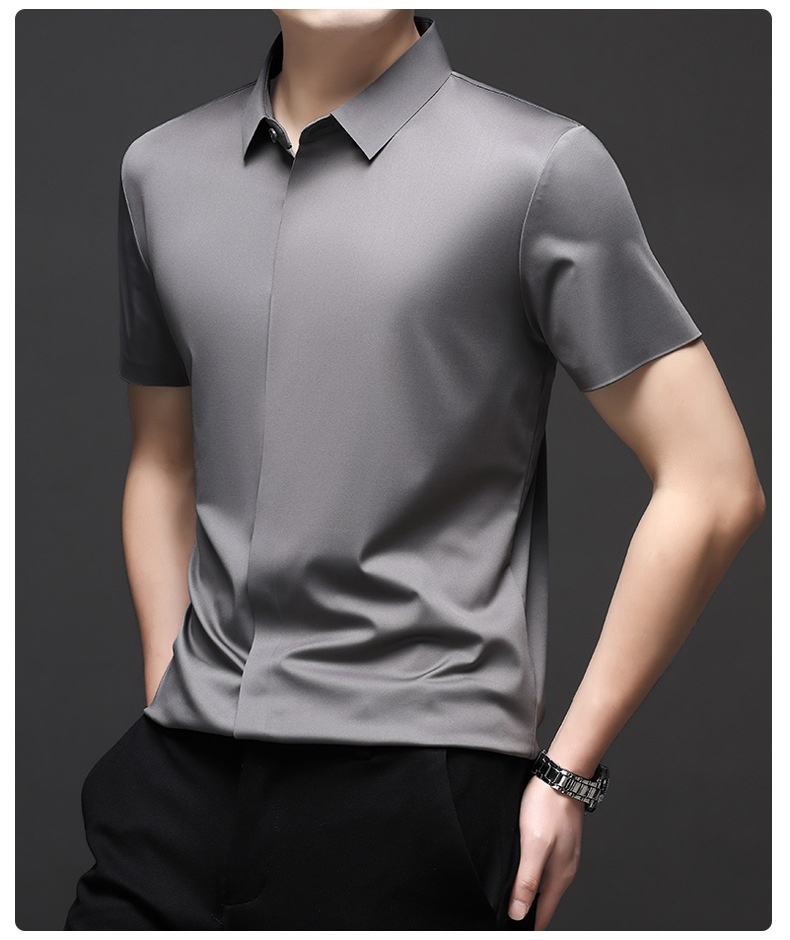 Men's Short Sleeve Hidden Placket Collared Shirt