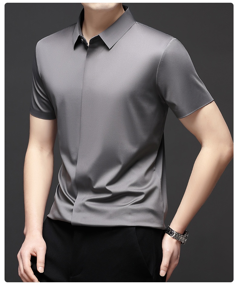 Men's Short Sleeve Hidden Placket Collared Shirt