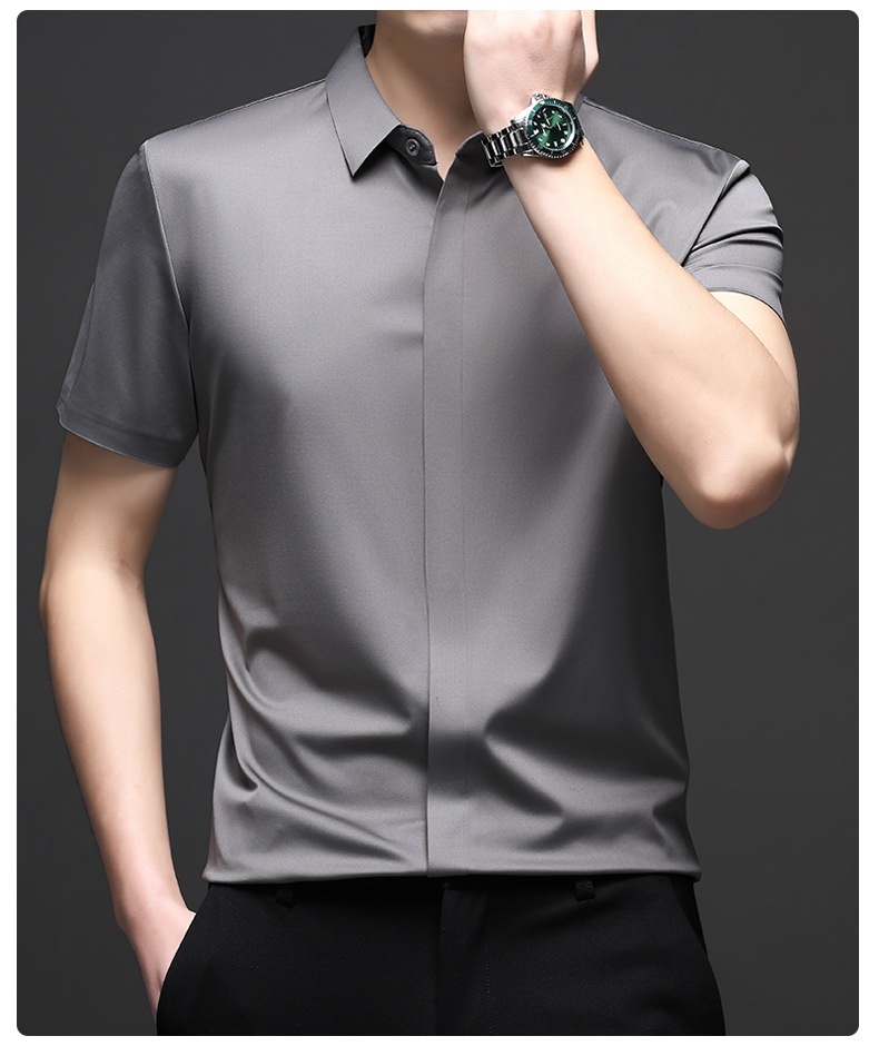 Men's Short Sleeve Hidden Placket Collared Shirt