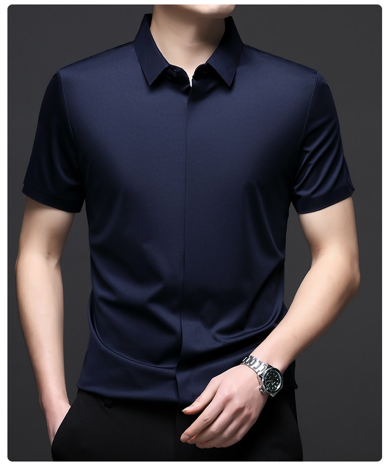 Men's Short Sleeve Hidden Placket Collared Shirt