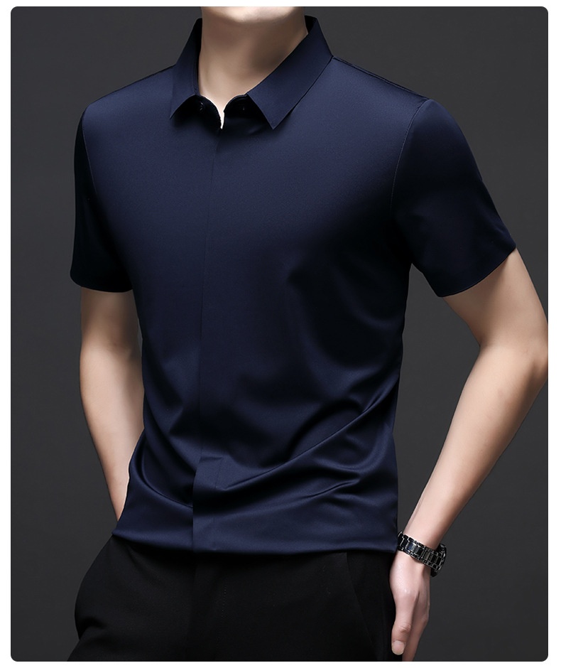 Men's Short Sleeve Hidden Placket Collared Shirt