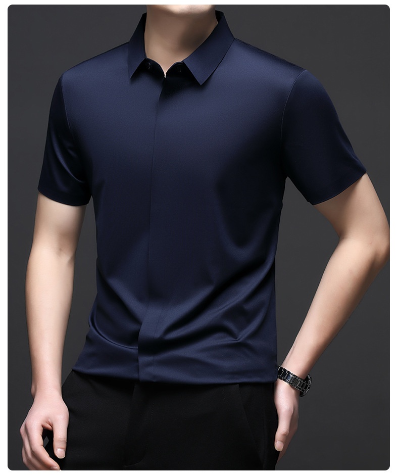Men's Short Sleeve Hidden Placket Collared Shirt
