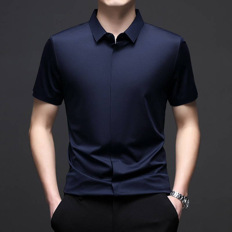 Men's Short Sleeve Hidden Placket Collared Shirt