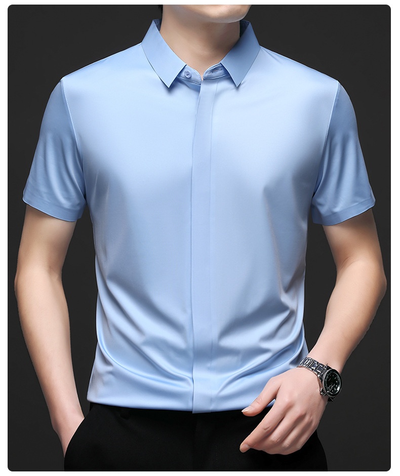 Men's Short Sleeve Hidden Placket Collared Shirt
