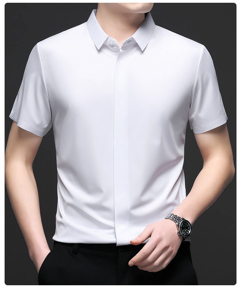 Men's Short Sleeve Hidden Placket Collared Shirt