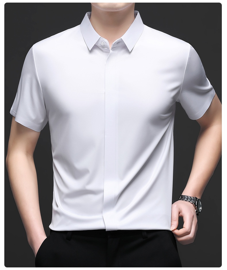Men's Short Sleeve Hidden Placket Collared Shirt
