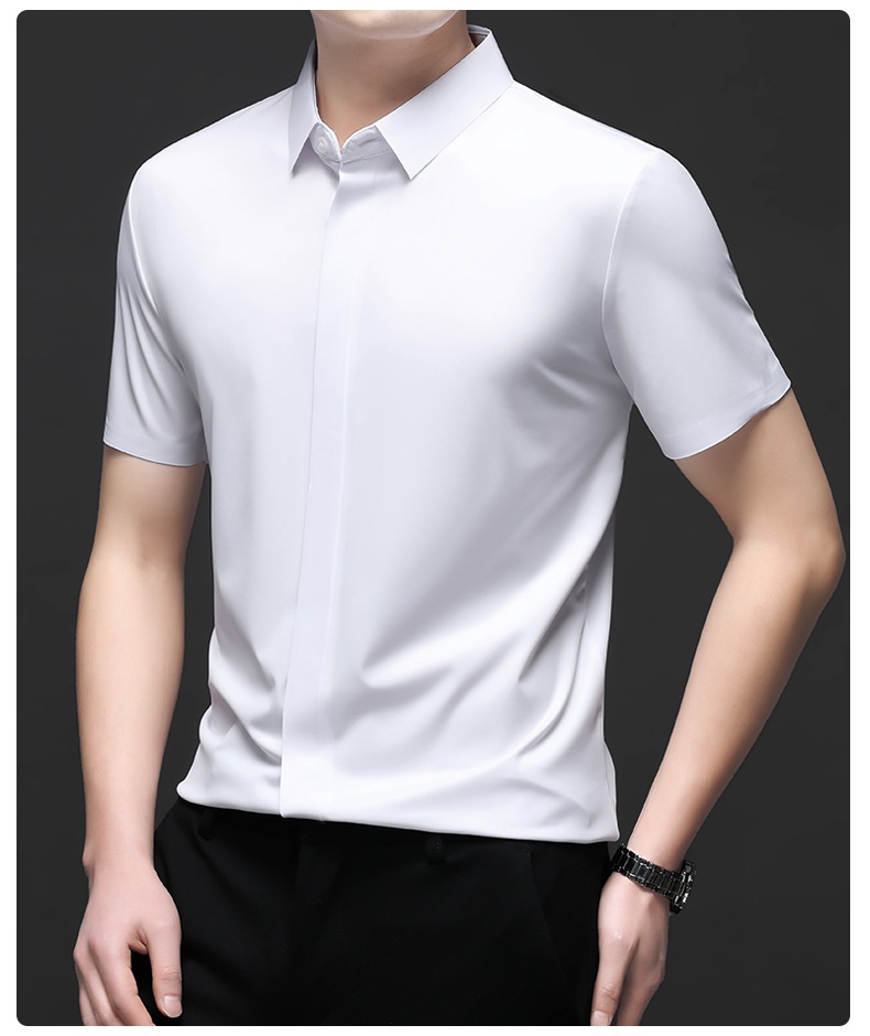 Men's Short Sleeve Hidden Placket Collared Shirt