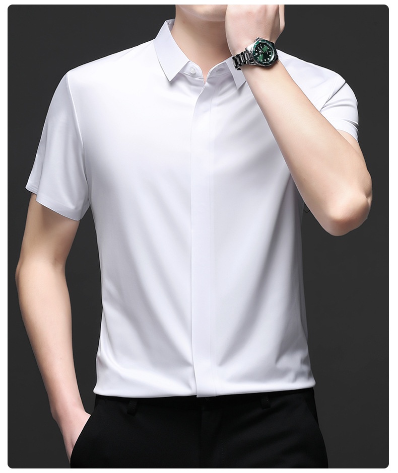 Men's Short Sleeve Hidden Placket Collared Shirt